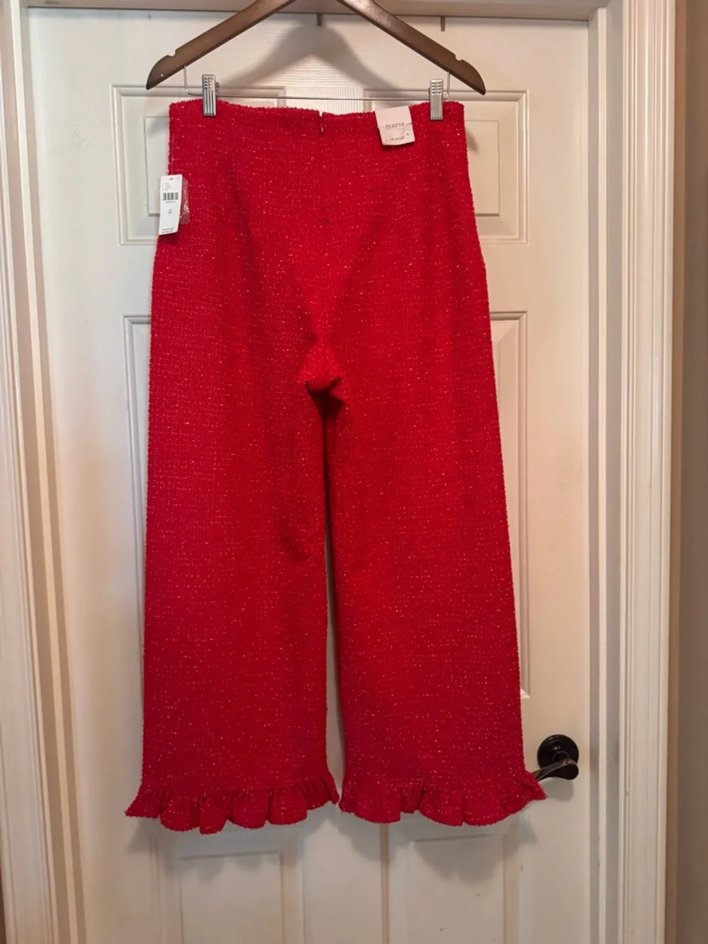 Maeve The Colette Crop Tweed Ruffle-Hem Pants - Red - sz 30 - NWT - Picture 6 of 14